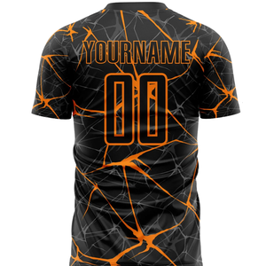 Tenue de football noire, grise et orange pour hommes – Ensemble maillot et short de football par sublimation, respirant, pour entraînement et matchs d'équipe - Product Image 3