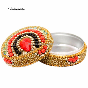 Fabulous Golden <b>Pill</b> Box Lac Glitter Beaded Box Decorative Home <b>Storage</b> Handmade Women Kumkum <b>Case</b> on Cheap Price - Product Image 6