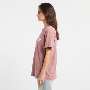Camiseta de Algodón Rosa para Mujer, Talla Regular, Corte Holgado, Cuello Redondo, Manga Corta, Lavado Desgastado - Product Image 4