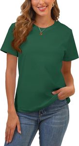 Camiseta de algodón para mujer, cuello redondo, manga corta, corte regular, color verde, informal, transpirable, para todas las estaciones - Product Image 6