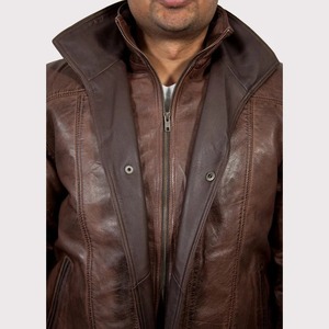 Chaqueta de Cuero Estilo Bomber con Doble Cuello para Hombre - Product Image 2