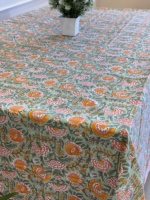 Nappe carrée 100 % coton, style classique, imprimée à la main, motif floral, écologique, personnalisable, chemin de table fait main pour mariage