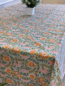 100% coton Style classique main-bloc imprimé Floral nappe écologique à la main chemin de Table serviette de mariage indien usage domestique - Product Image 5