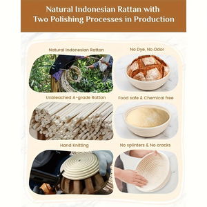 Set di Cestini Ovali per Lievitazione 23 cm + 25 cm con Bastoncino per Impastare Incluso, Kit per Preparazione Yogurt e Pane, Set da Forno - Product Image 3