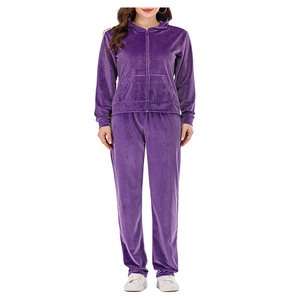 Ensemble de survêtement en velours épais pour femmes, imprimé, avec sweat à capuche zippé et pantalon, deux pièces, vêtements de sport décontractés - Product Image 3
