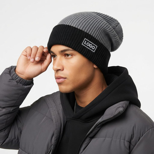 Gorro de Dos Tonos Personalizado con Etiqueta de Logotipo Tejida, Gorro de Punto Acanalado con Puño, Gorro Cálido para Invierno, Accesorio de Moda Urbana Unisex - Product Image 6
