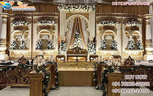 Décoration de scène de mariage traditionnelle de style ouvert, décoration de scène de réception de mariage indien, décoration de scène de mariage tamoul, look doré, StageUSA - Product Image 6