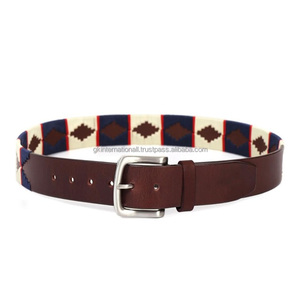 Cinturón de Polo de Cuero Genuino Personalizado al por Mayor con Bordado Ecuestre Clásico de Estrella para Hombre - Product Image 6