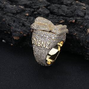 Custom Full <b>Iced</b> Out Moissanite <b>Ring</b> Championship Style Pave Set 925 Silver 10K Gold Plated Logo Letter Band - Product Image 2