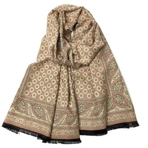 ผ้าคลุมไหล่ผู้หญิงขายส่ง เนื้อนุ่ม มีขอบ แต่งสีตามสั่ง พิมพ์ลาย ผ้าถักสำหรับฤดูหนาว ผ้าแคชเมียร์ ลูกไม้สีดำ บริการ OEM - Product Image 1