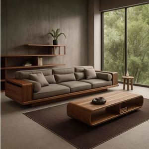 Canapé en bois de style Japandi moderne avec revêtement en tissu de qualité supérieure - Product Image 1