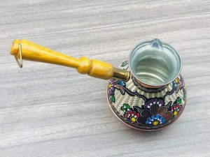 Cafetera Turca de Cobre de Calidad Garantizada con Mango de Madera, Diseño Tradicional, Forma Redonda, Utensilios para Café y Té, Percolador - Product Image 2