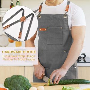 2026 Unisex <b>Canvas</b> Apron Gray Cross <b>Back</b> Straps With Pockets For Restaurant Bartender Waiter Staff Use Bar Uniform - Product Image 5