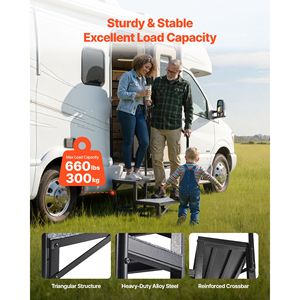 Escalier de camping-car robuste à 2 marches avec main courante, capacité de charge de 660 lb, tapis extérieur antidérapant pour personnes âgées et animaux de compagnie, dispositif d'aide - Product Image 2