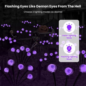 2 pezzi viola verde solare pauroso occhi luci IP65 impermeabile Halloween percorso ornamenti 12LED per la decorazione giardino giardino all'aperto - Product Image 2