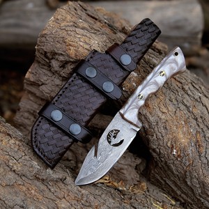 Couteau de chasse et de survie en acier Damas de haute qualité, lame fixe à pointe tombante, bord droit, pour activités de plein air, camping et bushcraft, manche en résine - Product Image 1