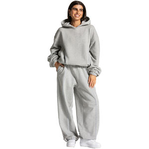 Conjunto Deportivo de Invierno para Mujer, 2 Piezas, 100% Algodón, Felpa, Color Sólido, Estilo Urbano, con Capucha, Transpirable - Product Image 1