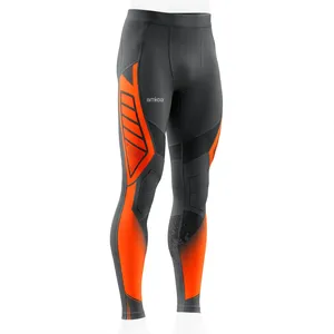 Amkoor <b>Men's</b> Full Length <b>Compression</b> Leggings Gray Orange Geometric Pattern Elastic Waist Polyester/Cotton 220g Sport <b>Tights</b> - Product Image 3