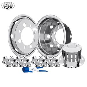 Simulador de cubierta de rueda de camión de 19.5 pulgadas de acero inoxidable T304 para camiones de doble eje trasero y autobuses, grado mayorista, cubierta de tuerca incluida - Product Image 1