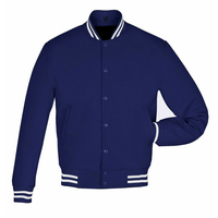 Blouson Bomber Varsity Tendance Bleu Marine pour Homme Coupe-Vent Col Montant Bordure Rayée Poignets Côtelés Manteau d'Automne