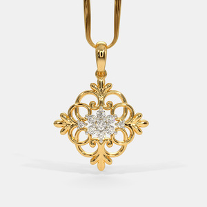 Collar con Colgante de Diamantes Cultivados en Laboratorio en Forma de Racimo Floral Ornamental en Oro Amarillo - Product Image 1