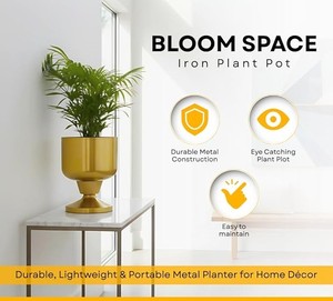 Pot de fleurs en fer finition or, jardinière décorative en métal pour plantes d'intérieur et d'extérieur, décoration maison et jardin - Product Image 6