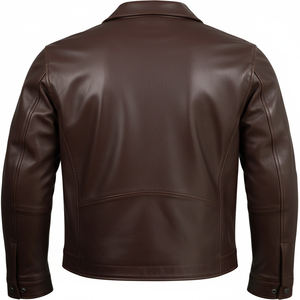 Chaqueta de cuero genuino personalizada para hombre, corte ajustado, piel de vaca marrón, chaqueta de motociclista de cuero auténtico, abrigo informal con cremallera de alta calidad para hombre - Product Image 3