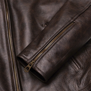 Men's Genuine <b>Leather</b> Biker <b>Jacket</b> Stand Collar Zipper Closure Windproof Eco-Friendly Breathable <b>Winter</b> Moto Coat Regular Fit - Product Image 3