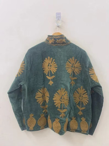 Veste bomber en velours brodée Suzani à motif floral, style vintage, été, automne, hiver, en coton, faite à la main, style bohème, prix de gros - Product Image 2
