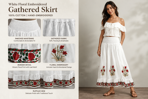 <b>Boho</b> Cotton <b>Skirt</b> Women Hand Block Print Smocked Elastic Waist Ruffle Bottom Floral Bottom Lining Comfort Beach Wear Dress - Product Image 3