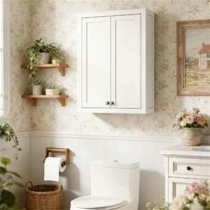 Gabinete de Baño Blanco para Montar en la Pared, Elegantes Estantes para Baño - Product Image 1