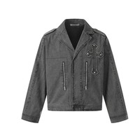 Veste en jean vintage pour homme, toutes saisons, style streetwear, avec détails de boutons brodés, en coton brossé, vêtement d'extérieur décontracté, vente en gros