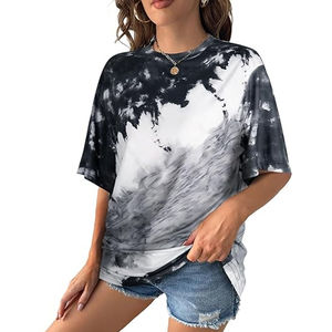 T-shirt en coton ample pour femme, manches courtes, col rond, respirant, séchage rapide, couleur unie, motif lettres, pour tous les jours - Product Image 2