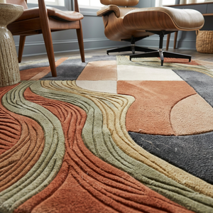 Luxury Sculpted <b>Round</b> Wool Area Rug Hand Tufted Abstract Designer <b>Carpet</b> Custom Statement Floor Rug for Modern Homes - Product Image 4