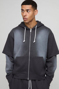 High Quality Custom Heavy Weight <b>Knitted</b> Breathable Zip-Up Solid Winter Hoodie and Shorts <b>Set</b> Men's 100% Cotton OEM Services - Product Image 5