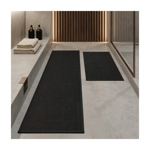 Modern Black Rectangle Bath <b>Mats</b> <b>Set</b> of 2 Non-Slip Woven Polypropylene Floor Rugs for Home <b>Bathroom</b> Use - Product Image 4