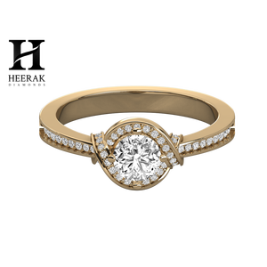 Bague de fiançailles en or 14 carats avec halo de diamants torsadés - Bijou élégant en diamant de laboratoire/naturel - Product Image 1