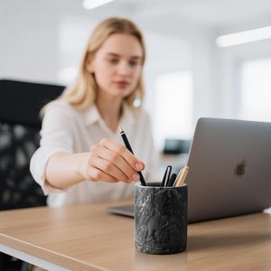 Pen Holder Stand Italy Natural Premium True Marble Makeup Brush Holders, Tableware Organizer Desk Pencil Cup for Home Office - Product Image 3