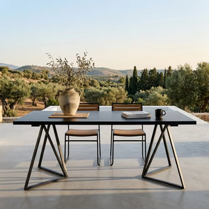 Fivia Square <b>Solid</b> <b>Wood</b> Dining <b>Table</b> Black Metal Base Eco-Friendly Durable Modern Industrial Design for Hotel Residential Use - Product Image 1