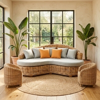 Neues Modernes Minimalistisches Rattan-Liegesofa Luxuriöses L-förmiges Tagesbett Gemütliche Terrassenliege Komfortable Kissen Wohnzimmer 6-Sitzer