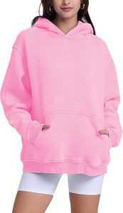 Sudadera con Capucha Oversize de Forro Polar Ecológico Teñido Liso Rosa para Mujer, Estilo Urbano de Invierno - Product Image 3