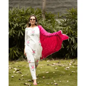 Conjunto de Salwar Kameez de Algodón para Mujer, Estilo Hanblock Indio-Pakistaní, Listo para Usar, Vestido Blanco Vintage, ODM, Tiempo de Entrega de Muestra de 7 Días - Product Image 2