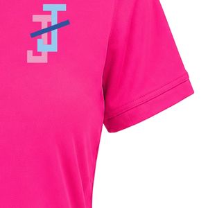 Polo Rosa Intenso con Logotipo JJ Bordado para Mujer, Manga Corta con Cuello y Botones al Frente, Ropa Casual de Equipo - Product Image 3