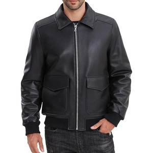Chaqueta de Cuero Comfortex International, Chaqueta Bomber de Piel de Cordero con Cuello de Piel Auténtica Extraíble, Cierre de Cremallera Frontal, Múltiples Bolsillos - Product Image 3