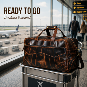 Sac de voyage vintage en cuir marron pour homme |   Week-end de voyage haut de gamme |   Sac de voyage spacieux avec bandoulière et poignées - Product Image 2