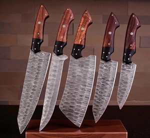 Juego de Cuchillos de Acero de Damasco de 5 Piezas con Mango de Madera, Cuchillos de Chef de Hoja Recta, Hoja Pulida, Ambidiestros - Product Image 4