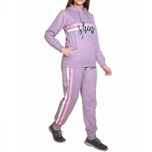 Women <b>Tracksuit</b> <b>Set</b> Hooded Sweatshirt And Joggers With Shine Print <b>Pink</b> Stripes Casual Autumn Wear Full Sleeve Regular Fit - Product Image 5