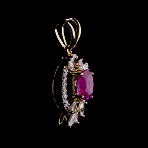 Luxury 18K <b>Solid</b> <b>Gold</b> Ruby <b>Pendant</b> Necklace With Marquise Cut Diamonds Women's Flower Design - Product Image 2