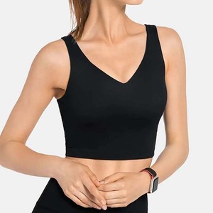 Soutien-gorge de sport noir sans couture pour femme, col en V, maintien moyen, yoga, fitness, vêtements de sport, spandex, polyester, respirant, séchage rapide - Product Image 6