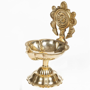 Pure <b>Brass</b> Shanku Chakra Table Diya 3 Inches | <b>Brass</b> Colour | Traditional Pooja Diya for Home Temple - Product Image 1